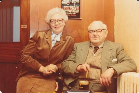 Uncle Walter in 'his' chair at the pub, with mum's sister, Edie, who sent her the newspaper clippings.
